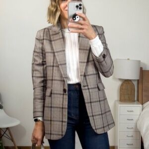 Able Women's Elma Structured Brown Plaid Blazer, Size XS
